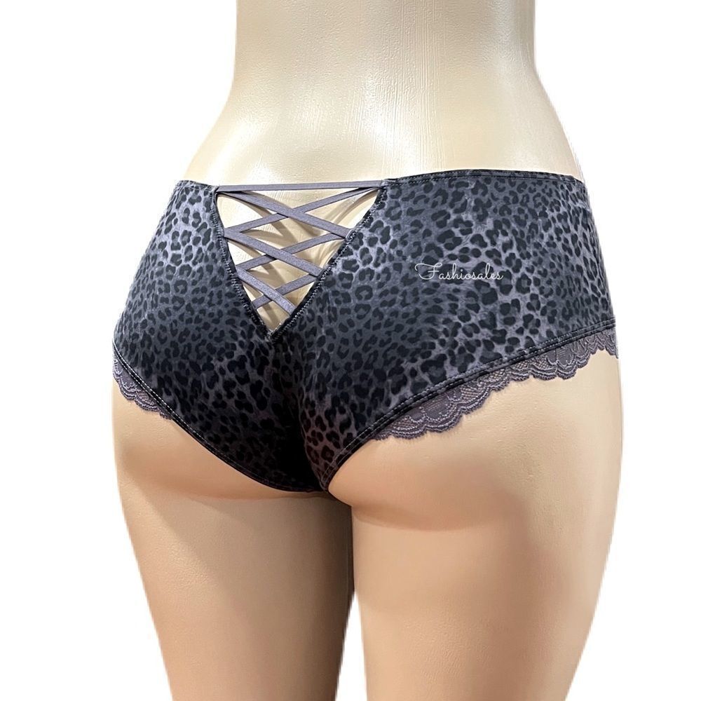 Victorias Secret Very Sexy Satin Micro lace inset Lace-up cheeky panty Charcoal